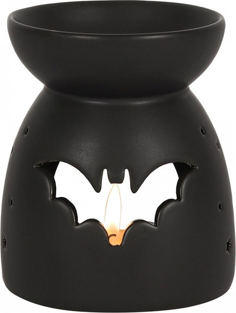 Schwarzer Teelicht Duftlampe mit Fledermaus Motiv als Produktbild 