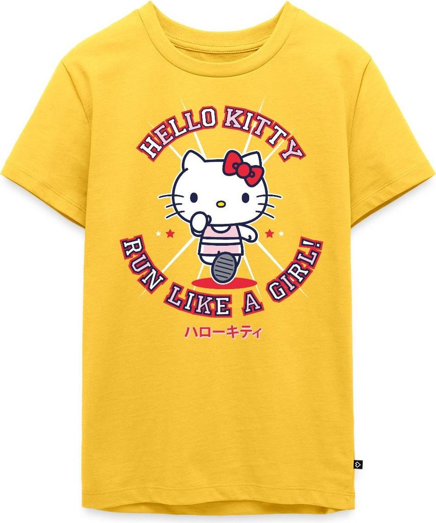 Spreadshirt Hello Kitty Run Like A Girl Sport Teenager Premium T-Shirt, 158/164 (12 Jahre), Sonnengelb