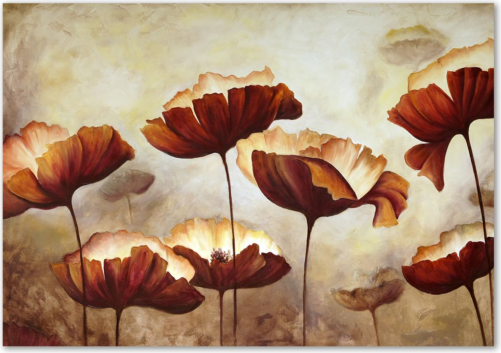 Tulup Glas-Bild - 100 x 70 - Wandbild aus Glas - Wandkunst - Wandbild hinter gehärtetem Sicherheitsglas - Blumen & Pflanzen - Mohnblumen - Braun