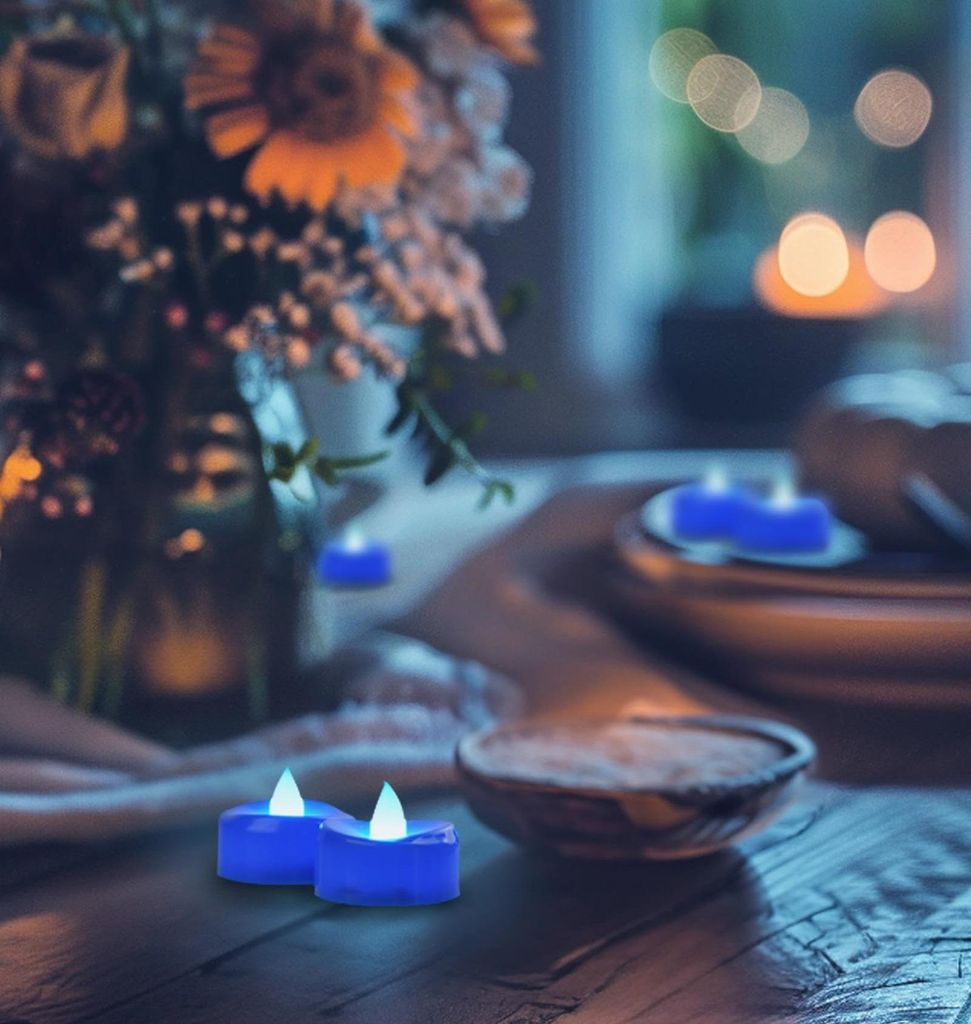 Sada 24 LED svíček bez plamene Halloween dekorace modrá Obrázek produktu 