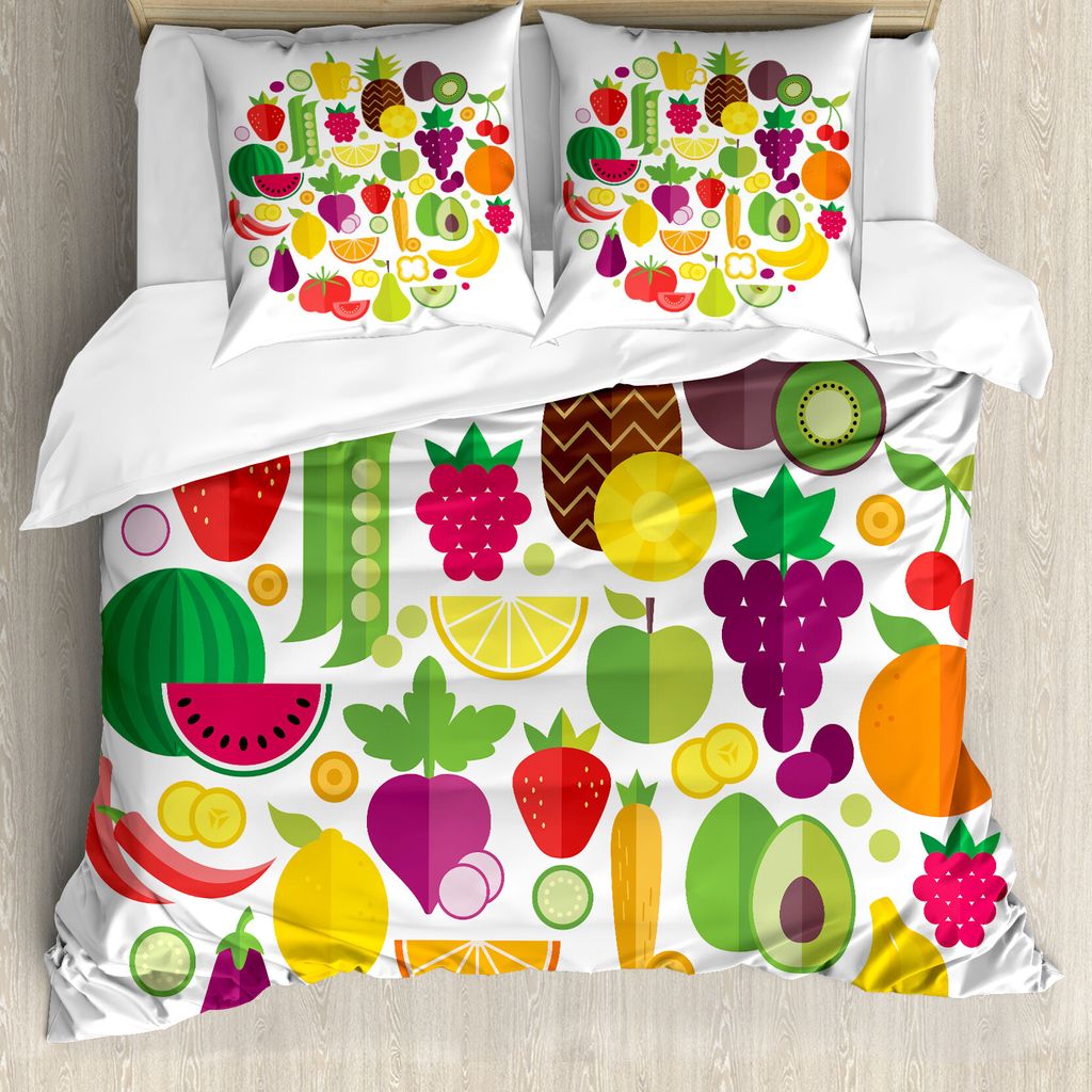 ABAKUHAUS Früchte und Gemüse Bettbezug Set für Einzelbetten, Obst und Gemüse Entwurf, Milbensicher Allergiker geeignet mit Kissenbezug, 155 cm ...