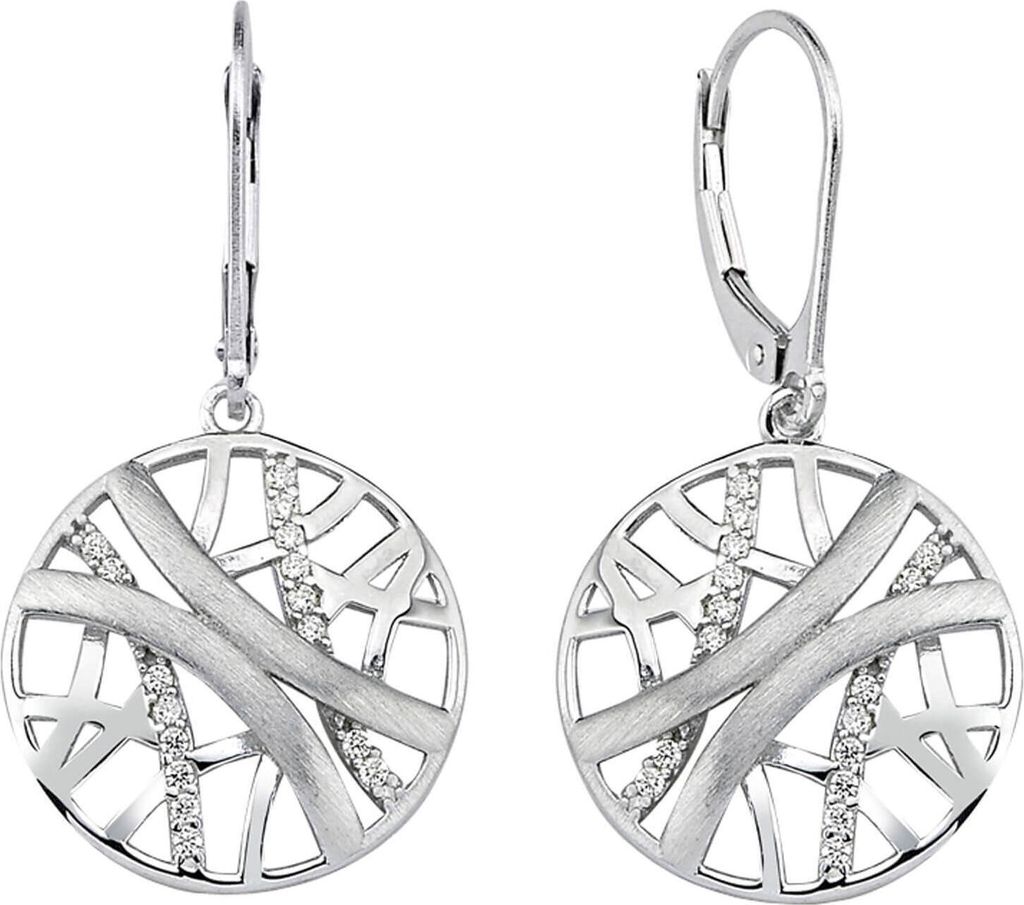 Ohrhänger mit Muster 925 Silber teilmattiert rund 32 Zirkonia Ohrringe Boutons