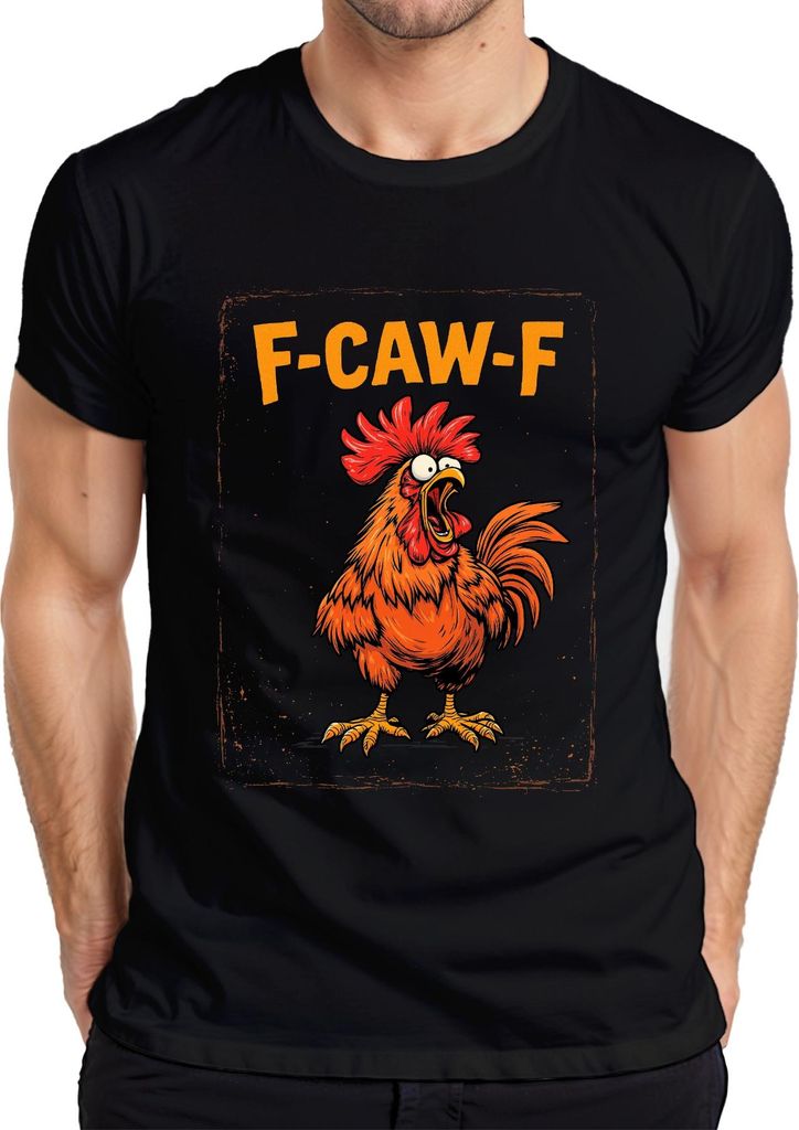 F-CAW-F Lustiger Hahn Gockel Bauernhof Spruch Vintage Retro Meme Herren T-Shirt, Schwarz, XL