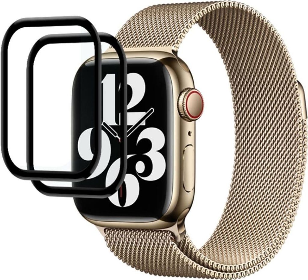 Eko, Doppelpack Displayschutzfolien für Apple Watch 41mm aus gehärtetem, tiefgezogenem Glas, Transparentes Schwarz