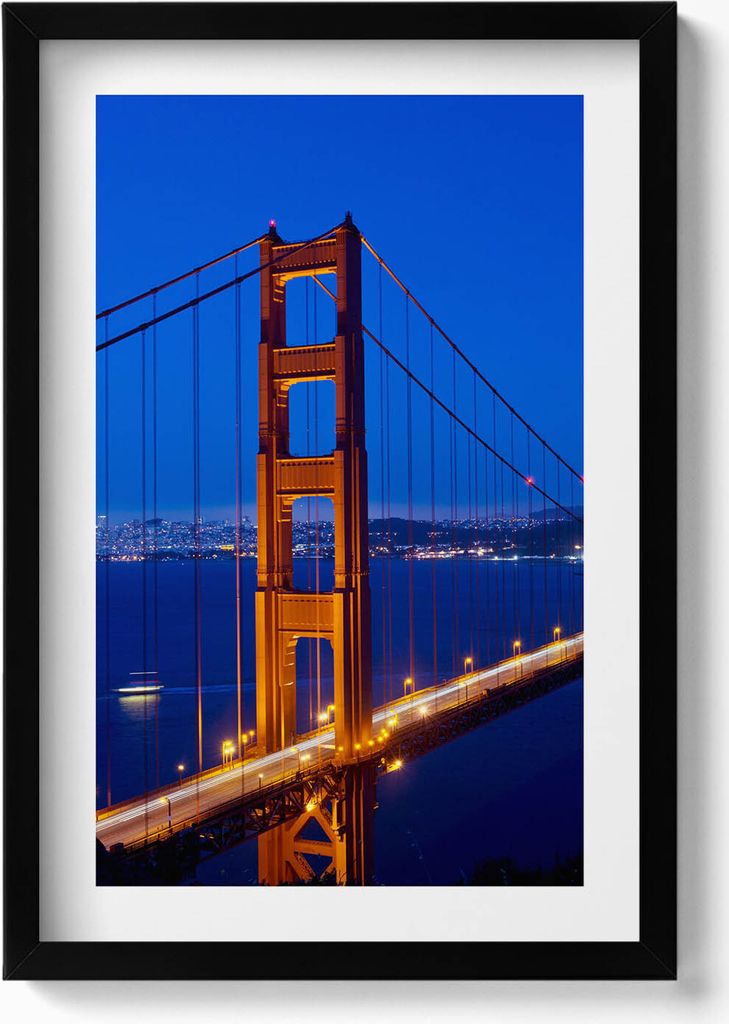 Blick auf die Golden Gate Bridge– Wandbild mit Rahmen – Gerahmtes Bild – Wanddekoration – 40x60 cm – Schwarz