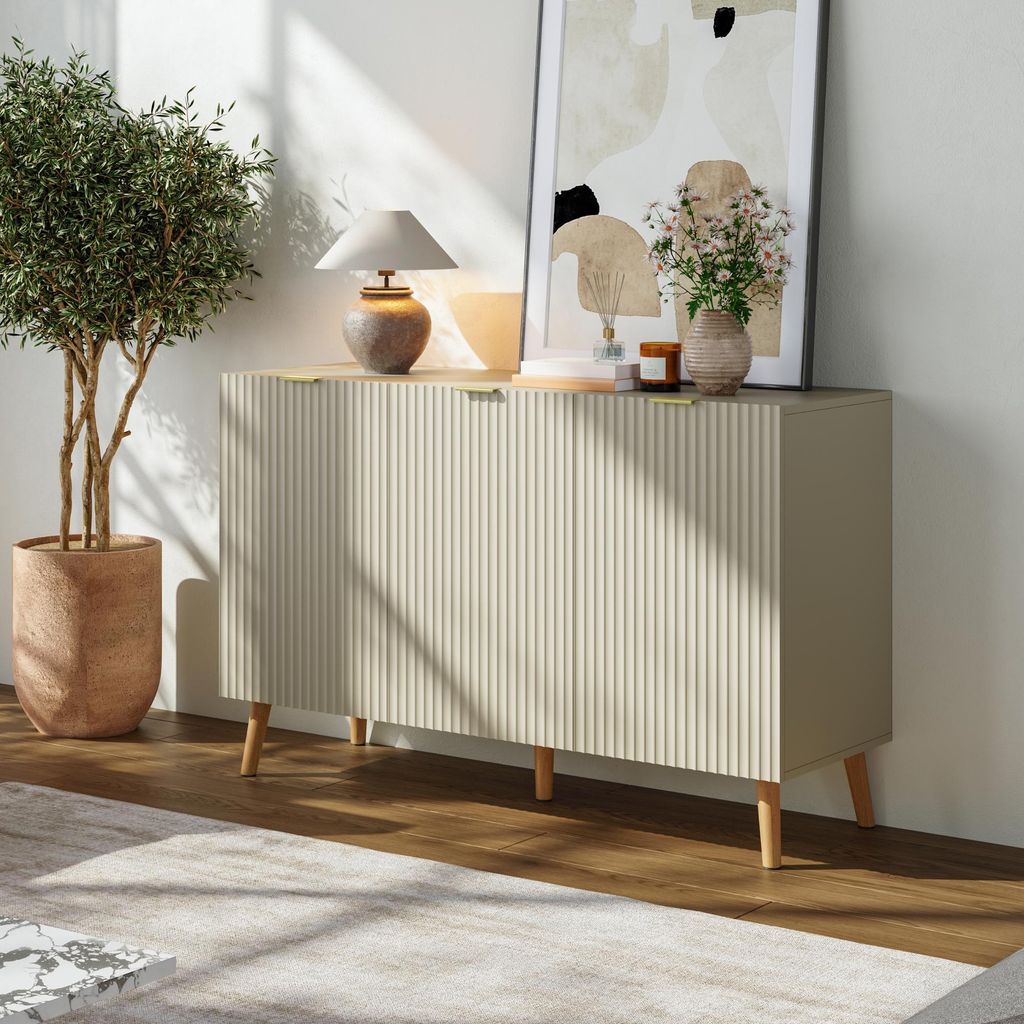Sideboard 'Nand' mit 3 Türen 120 x 40 x 76 cm Sandfarben Produktbild 