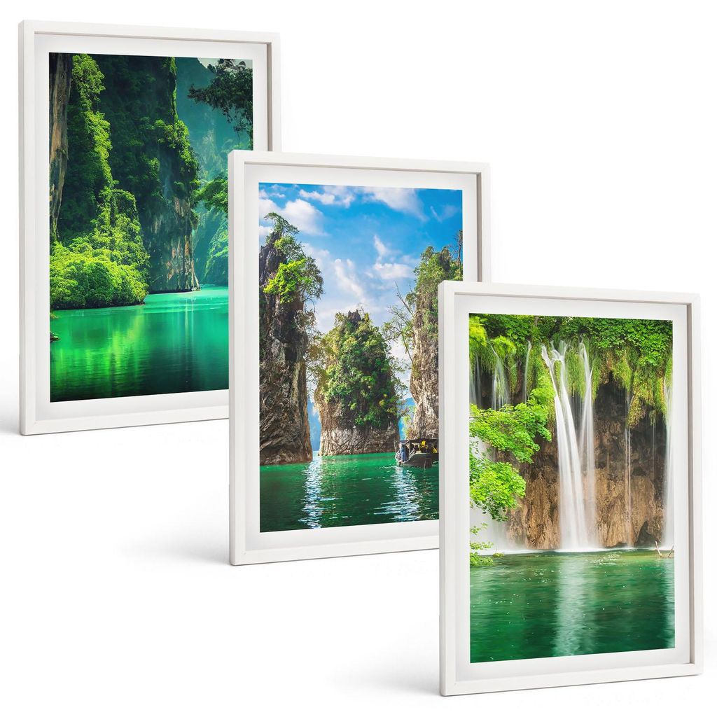 Bilder Set 3-teilig im weißen Rahmen – Wandbilder 3 Stück – gerahmte Poster für Wohnzimmer, Schlafzimmer und Flur – 40x60 cm – Grüne La...