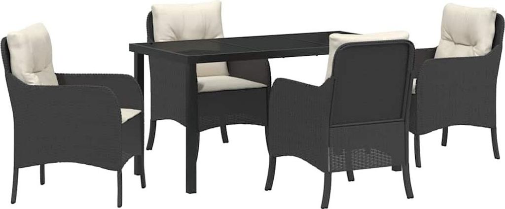Garten Essgruppe mit Kissen 5 pcs Schwarz Poly-Rattan
