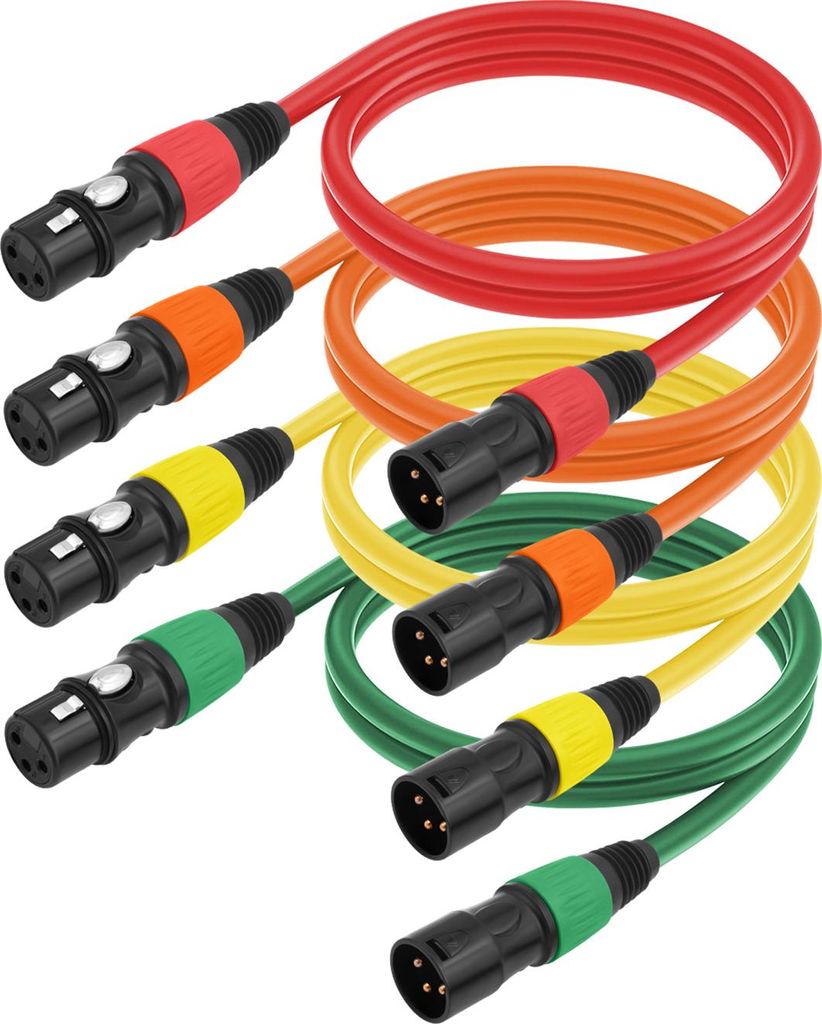 XLR-Kabel, 4 Stück, Mikrofonkabel, 91 cm, Stecker auf Buchse, Mikrofon, Plug-and-Play, 3-poliger symmetrischer Lautsprecher für Bühnenaufführun...