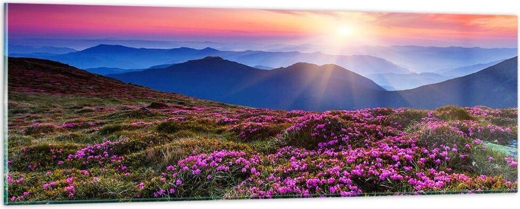 Bilder auf glas - Wiese Berg Himmel Landschaft - 90x30cm - Glasbilder - Wandbilder - Kunstdruck - zum Aufhängen bereit - Wanddekoration aus Glas -...