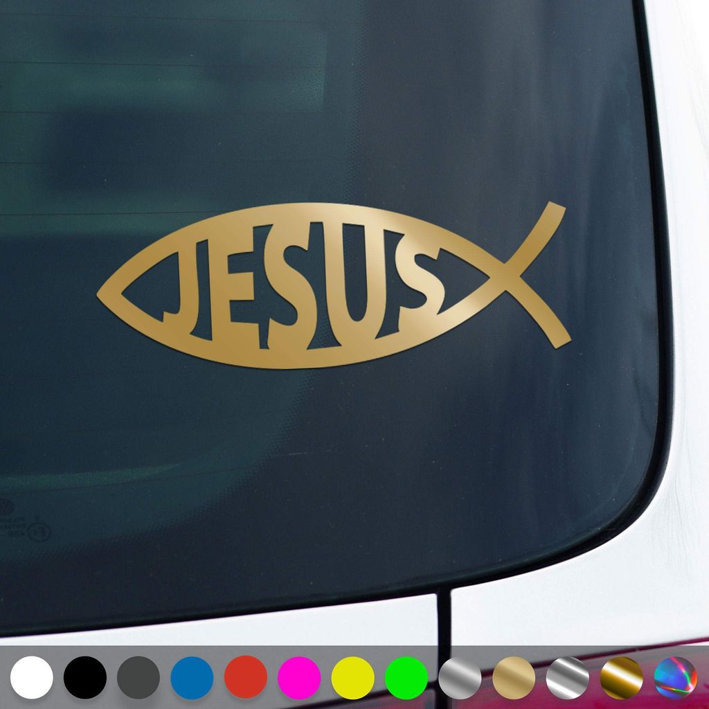 PantherPixel Jesus Fisch Aufkleber Ichthys Christentum Christus Sticker Auto Geschenkidee Farbe Gold