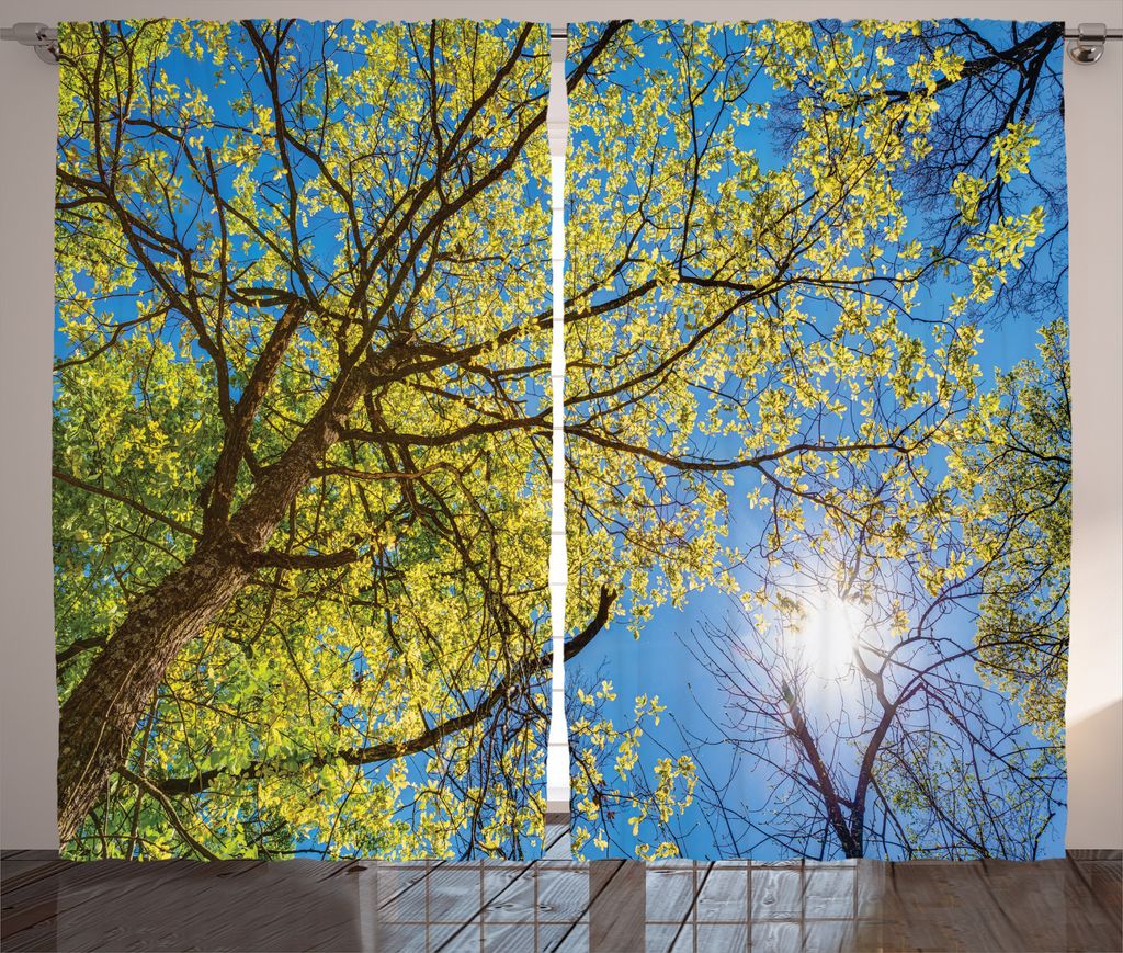 ABAKUHAUS Landschaft Rustikaler Gardine, Pastoral Baum Ast, Schlafzimmer Kräuselband Vorhang mit Schlaufen und Haken, 280 x 175 cm, Grün blau