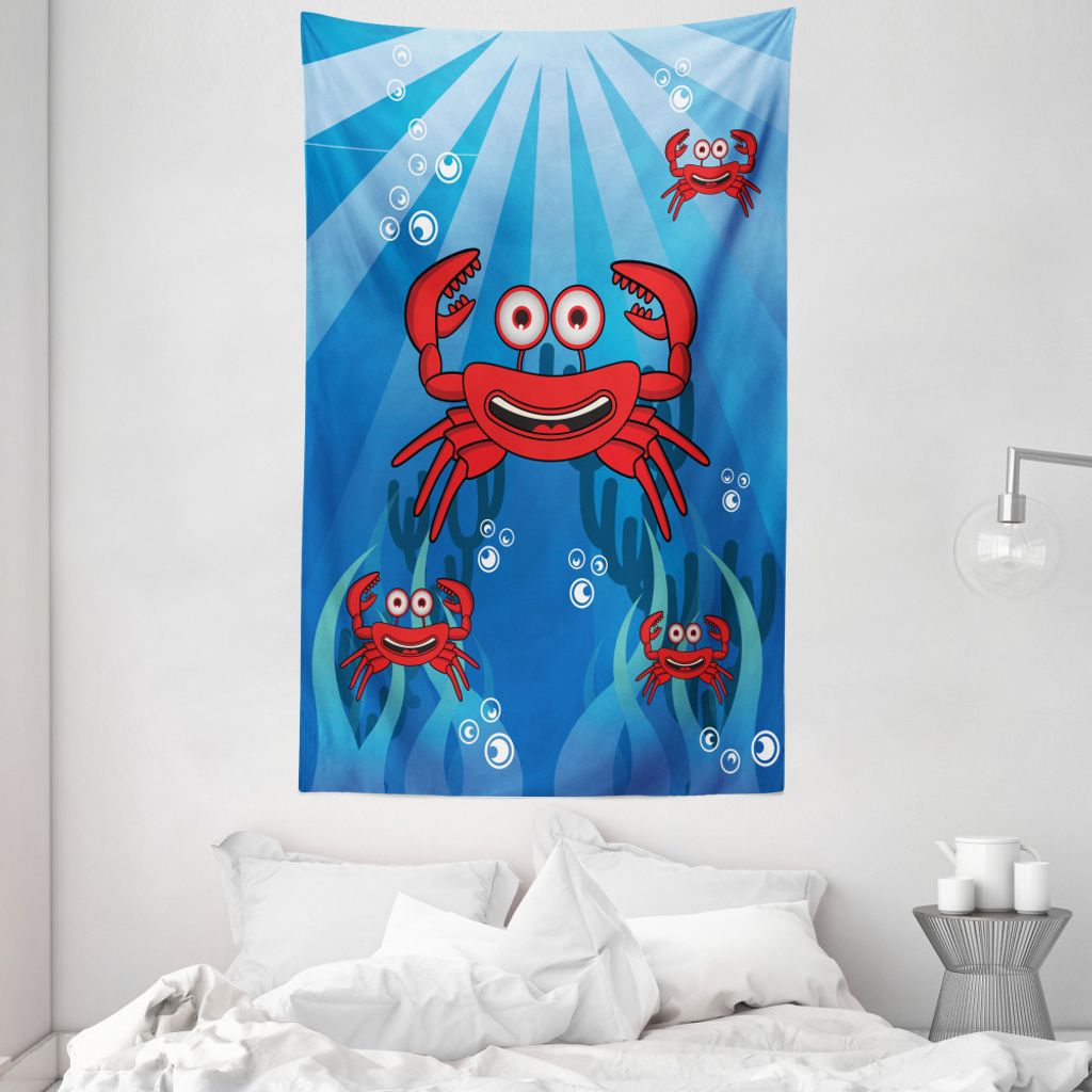ABAKUHAUS Krabben Wandteppich und Tagesdecke, Lustige Unterwasser Mascots aus Weiches Mikrofaser Stoff Waschbar ohne Verblassen Digitaldruck, 140 x...