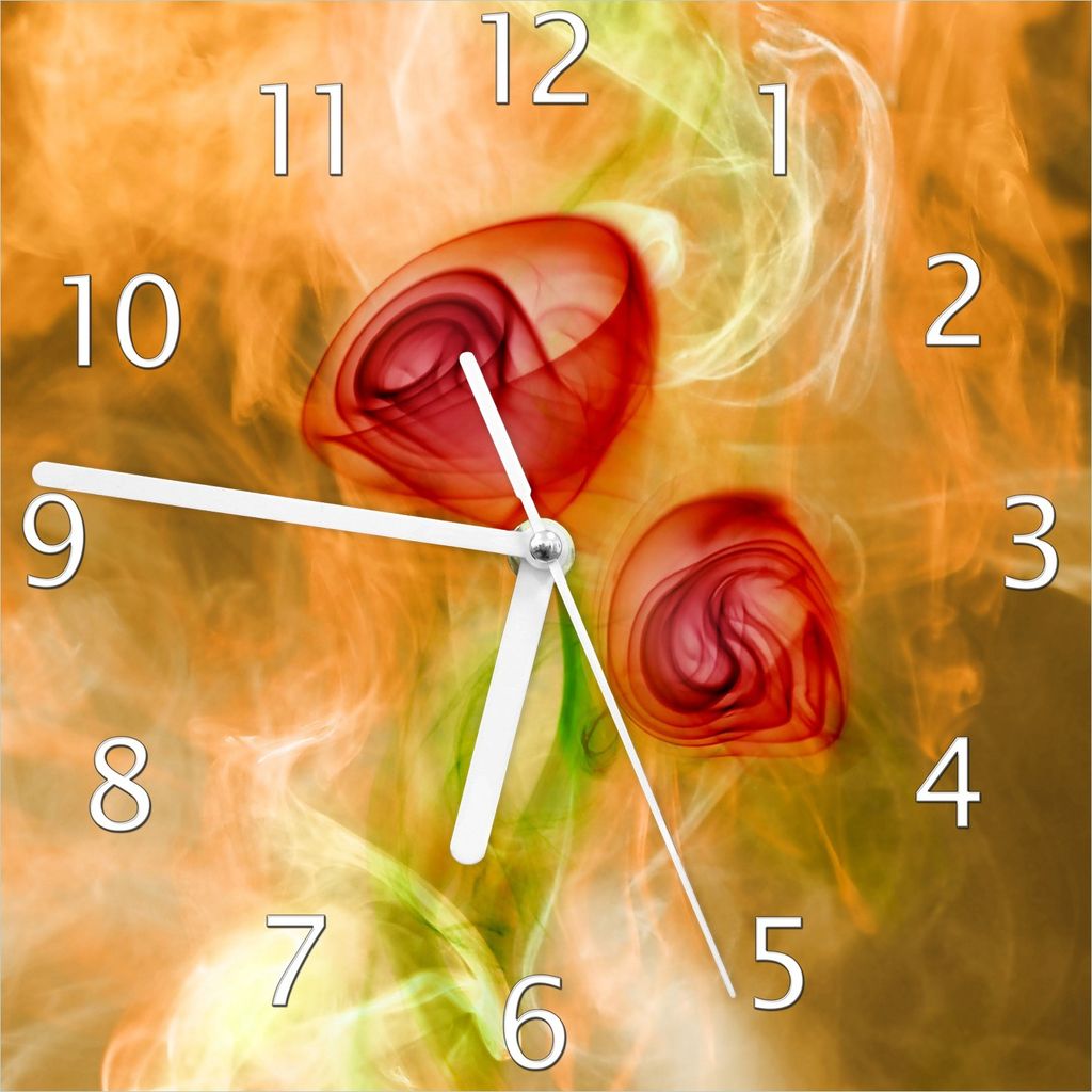 Wallario Design Wanduhr Abstrakte Rosen aus Echtglas, Größe 20 x 20 cm