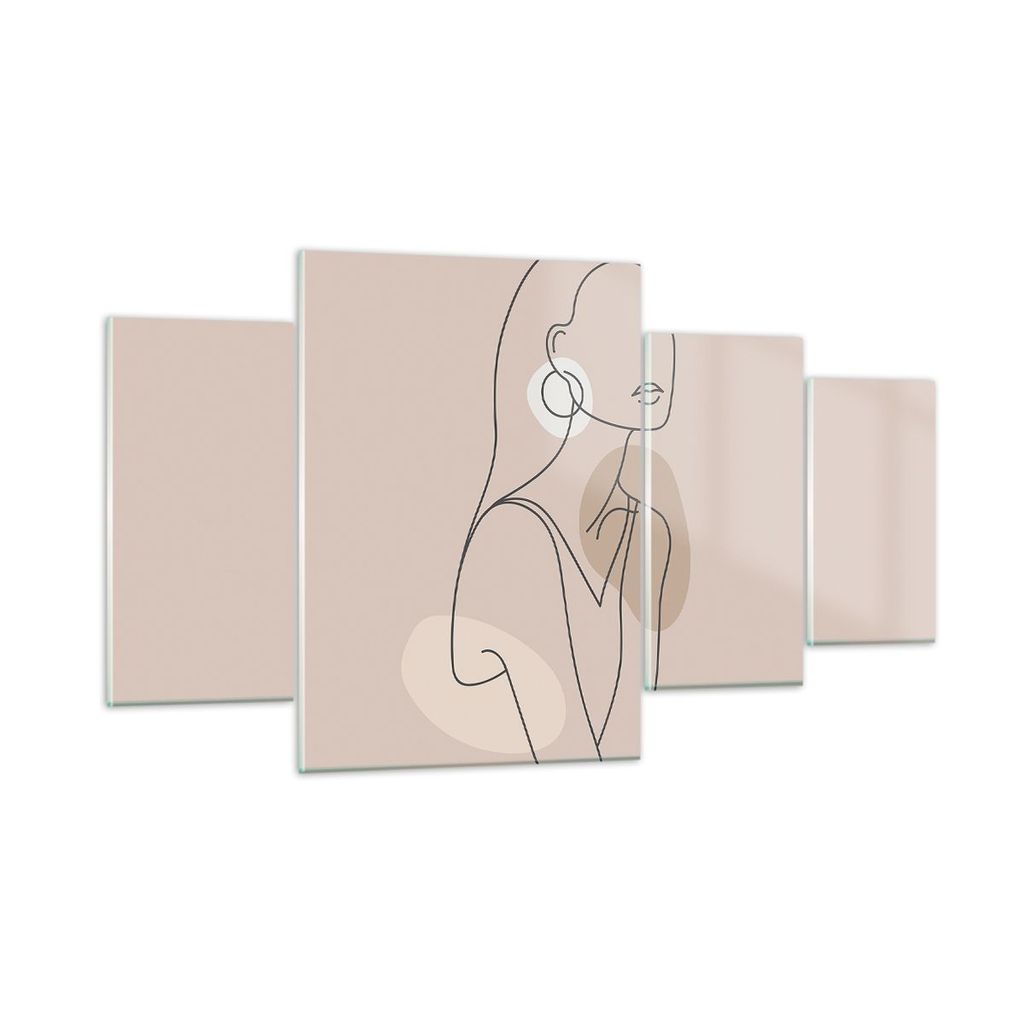 Bilder auf glas - 4 Teile - Stück Linie Frau - 160x90cm - Glasbilder - Wandbilder - Bilder - zum Aufhängen bereit - Wanddekoration aus Glas - Gla...