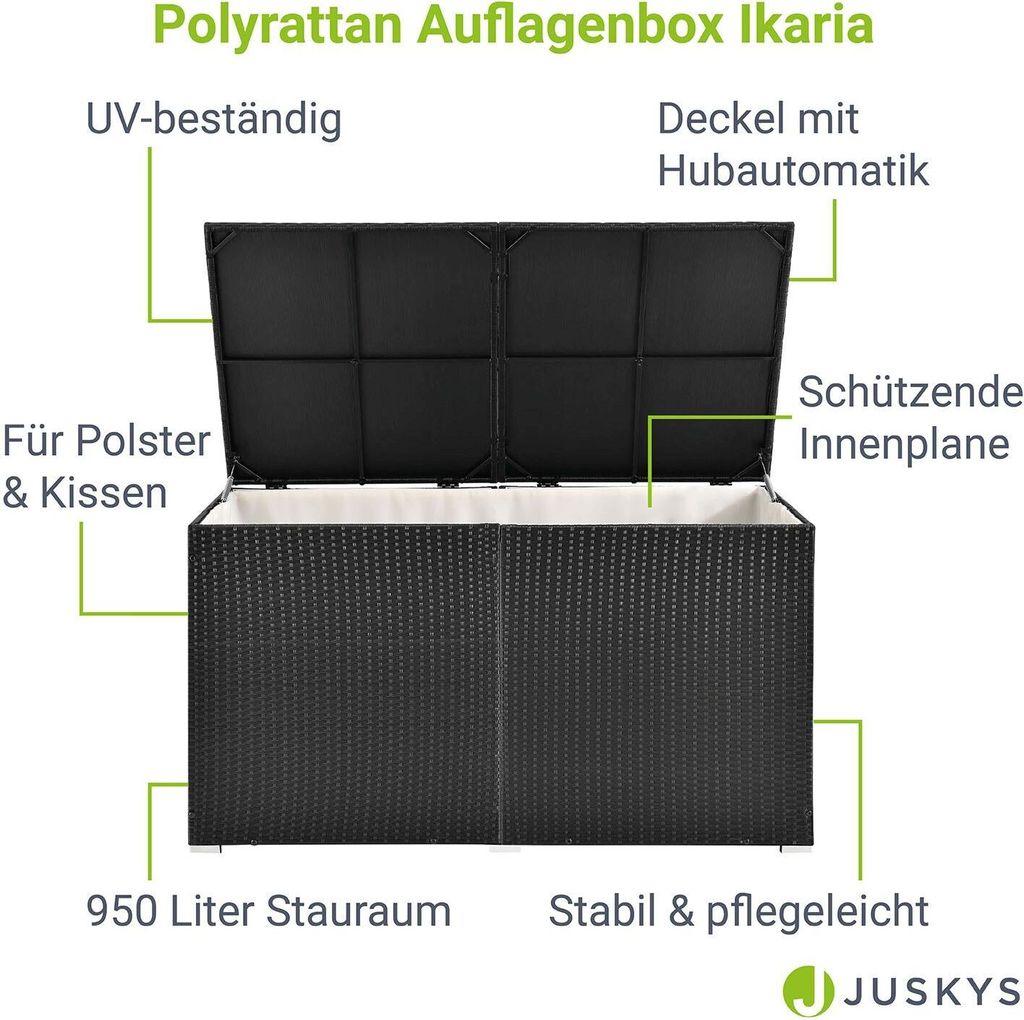 Juskys Polyrattan Auflagenbox Ikaria 950 L inkl. Deckel mit Produktbild 3
