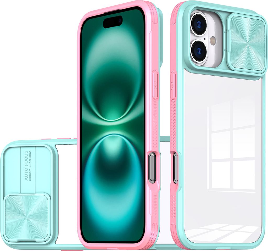 Hülle für iPhone 16 Plus Transparent TPU Bumper Schutzhülle mit Schiebe Kamera Schutz Hellblau