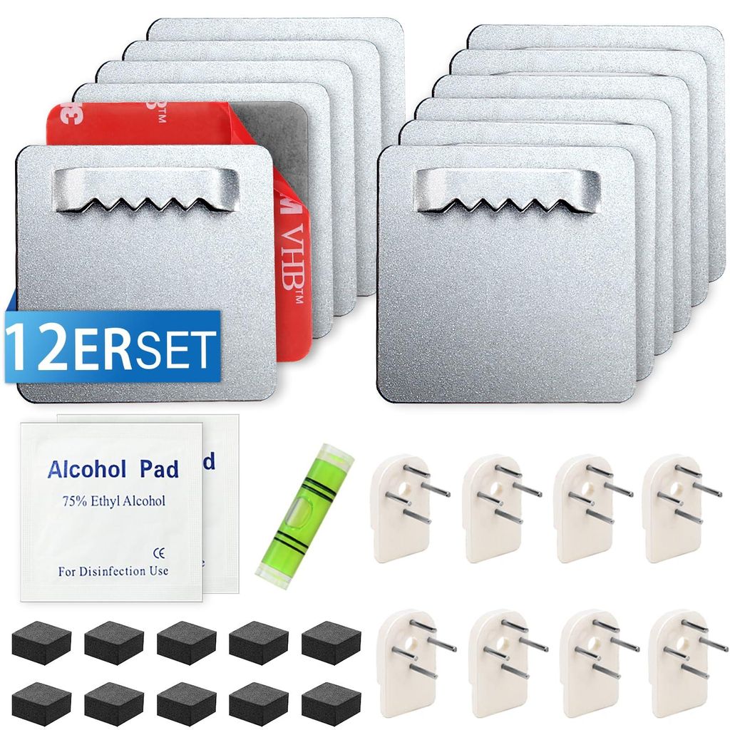Selbstklebende Aufhängehaken für Gemälde, 12 Stück, zum Aufhängen von Gemälden ohne Bohren, Aufhängesysteme bis 4 kg, selbstklebende Haken f...
