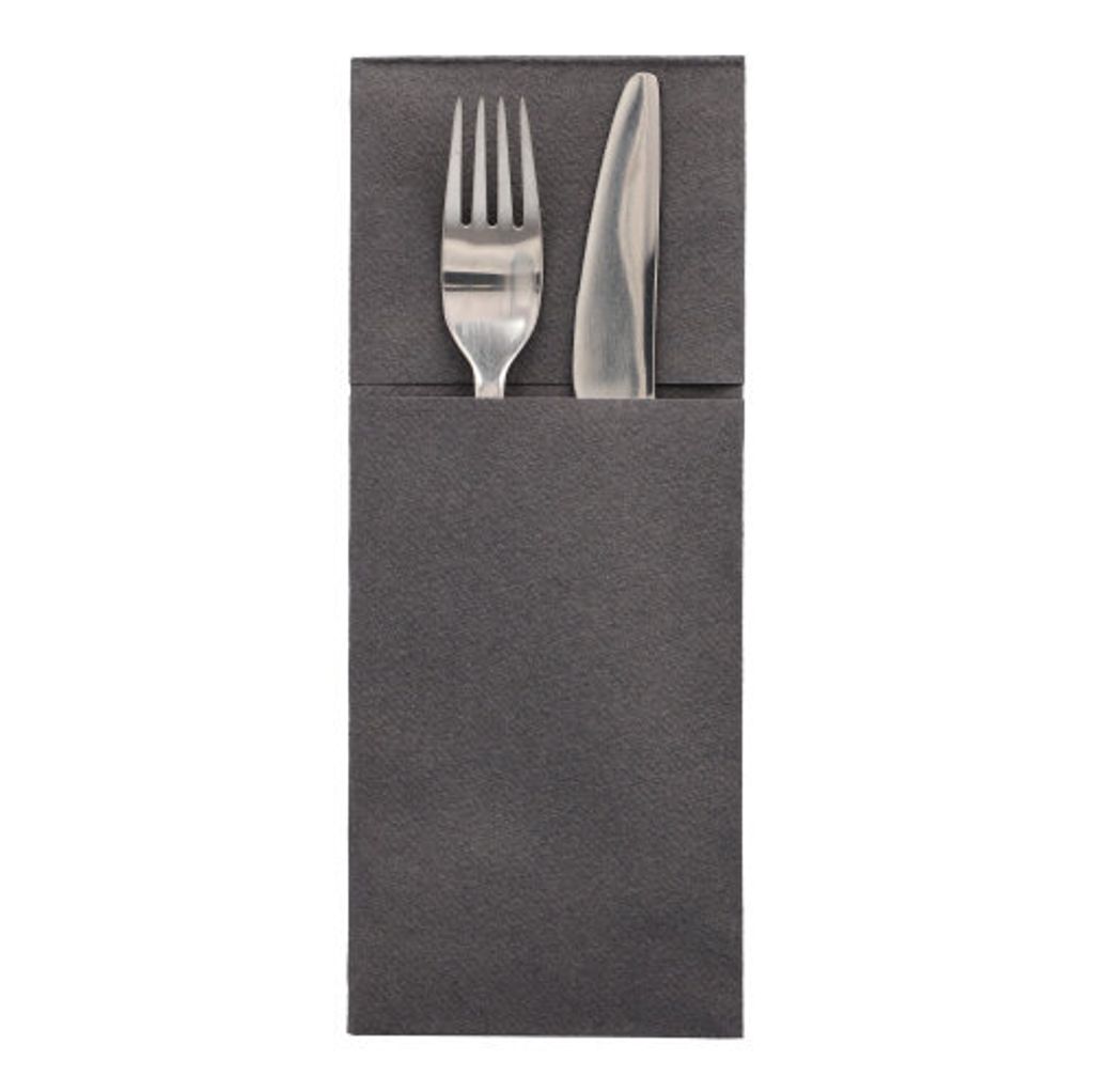 Starpak 100 Bestecktaschen, Airlaid 40 cm x 48 cm anthrazit "Premium" mit Besteckfalz | Faltschachtel (100 Stück)