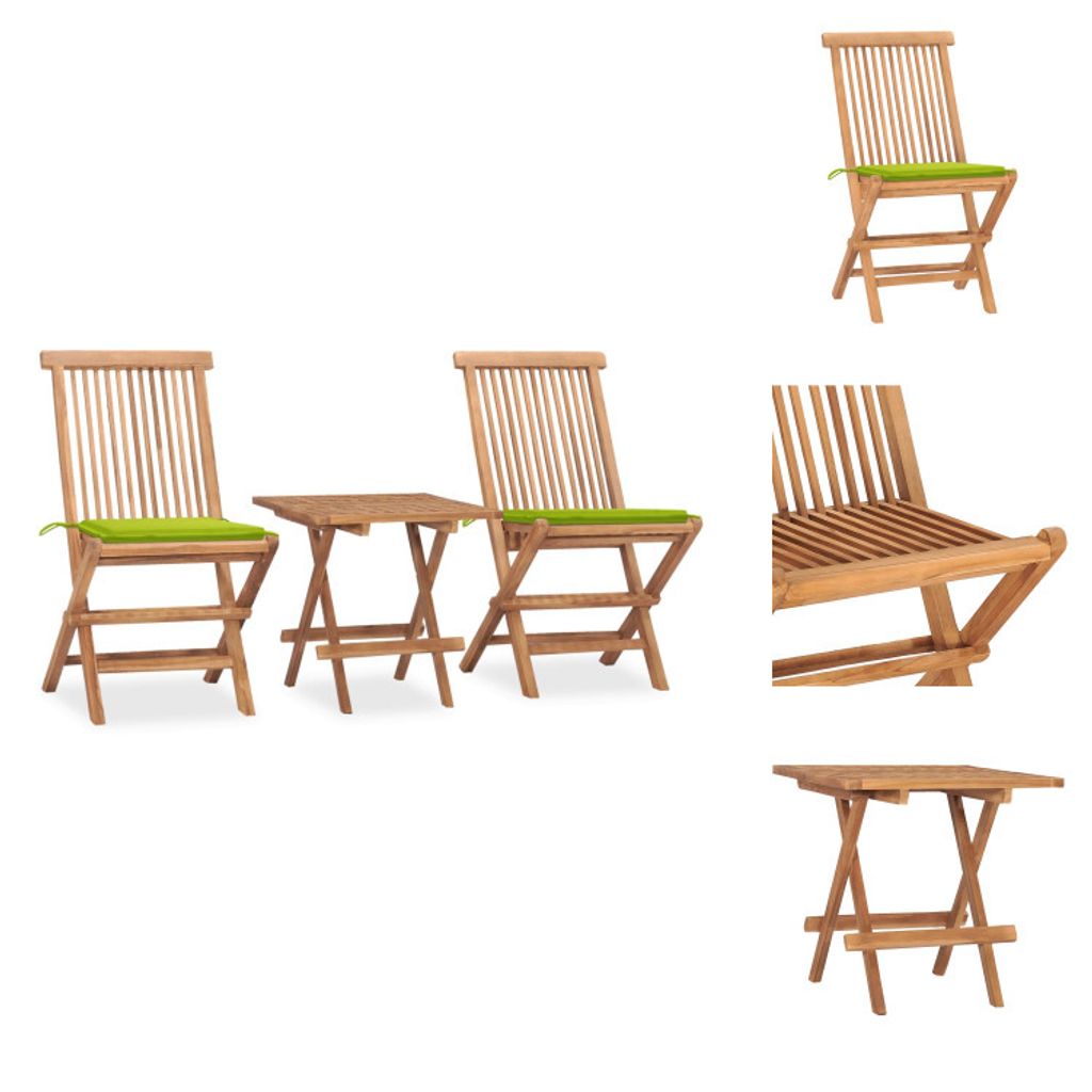 vidaXL 3-tlg. Garten-Essgruppe mit Kissen Klappbar Massivholz Teak - Gartenmöbel-Sets
