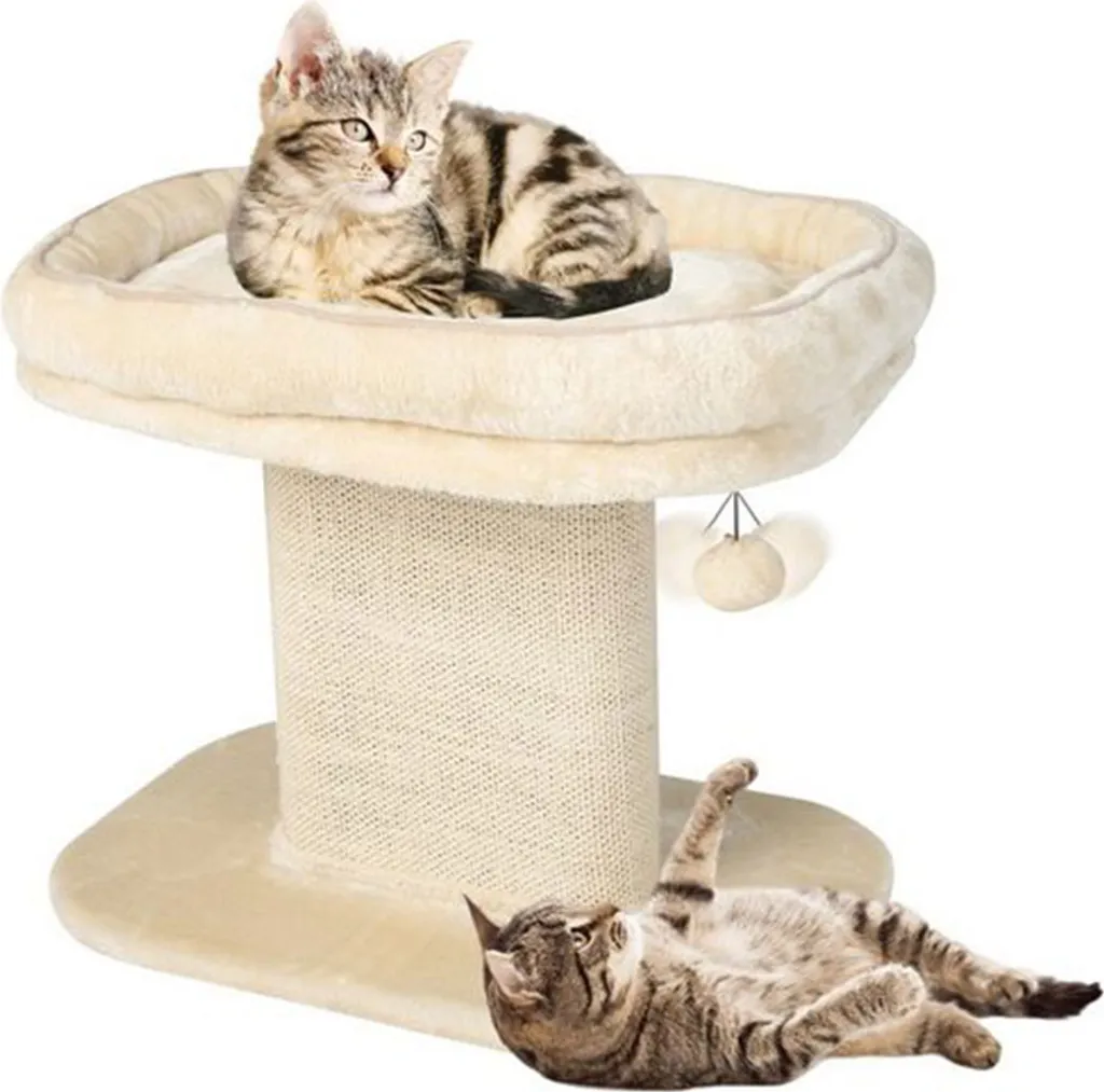 Arbre à chat avec siège peluche et griffoir sisal beige hauteur 50cm