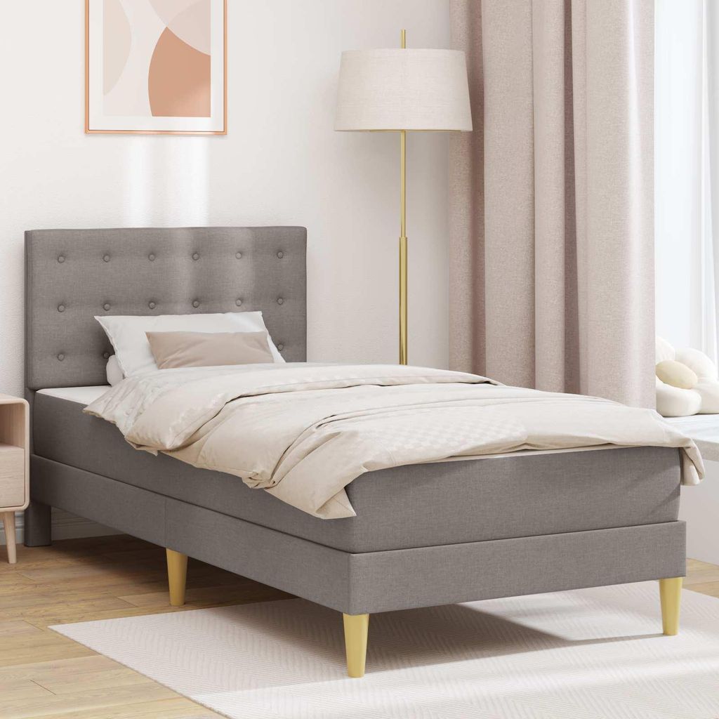 Bettgestell mit Matratze mit Kopfteil Taupe 80 x 200 cm Stoff - Gartensofas DE537