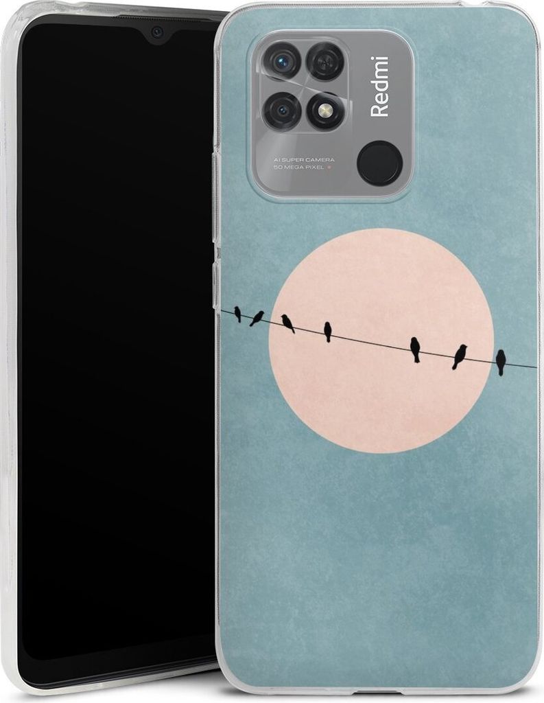 DeinDesign Slim Hülle für Xiaomi Redmi 10C Silikon Case Ultra Dünn Handyhülle Mond Vogel türkis