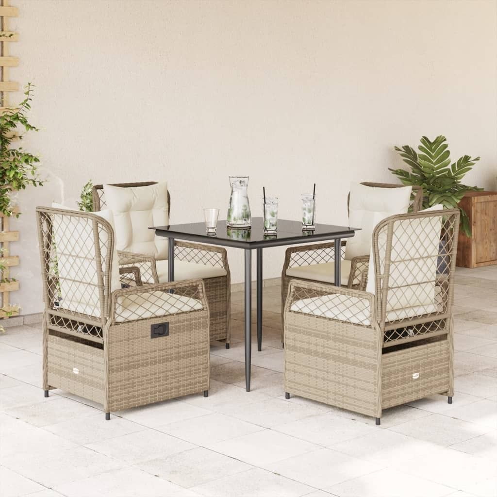 Maison Exclusive - 5-tlg. Garten-Essgruppe mit Kissen Beige Poly Rattan