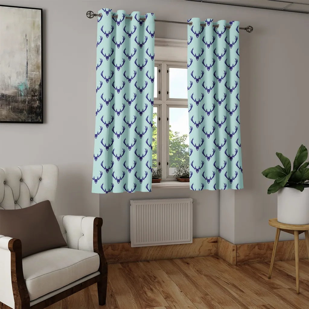 ABAKUHAUS Tenda con occhielli Hirsch, teste di animali della giungla con motivi animali astratti con corna Hipster-animali selvatici, tende decorative a 2 pannelli, 280 cm x 245 cm, Pale Seafoam blu marino - 4