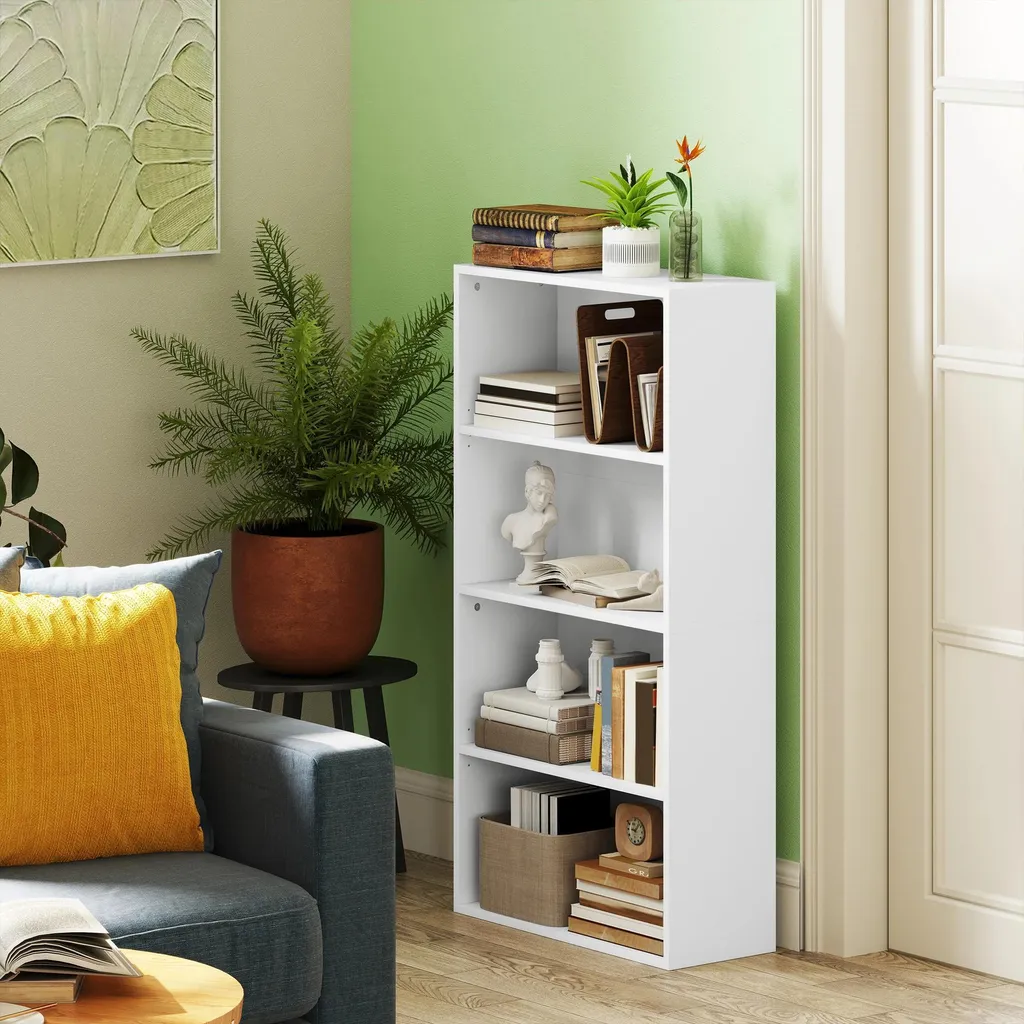 Bibliothèque Blanche avec 2 Étagères Réglables pour Salon et Bureau