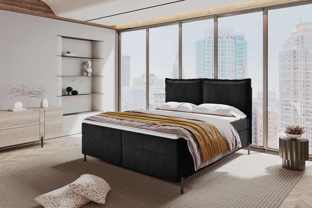 99rooms Vero Boxspringbett Cordstoff POSO Schwarz 180x200 cm