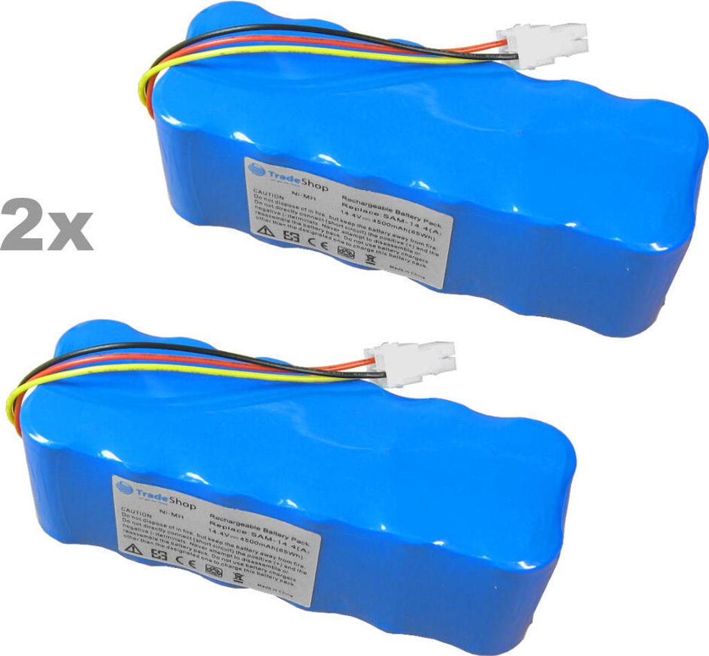 2x Trade-Shop Ni-MH Akku 14,4V / 4500mAh ersetzt VCA-RBT20 VCARBT20 VCA-RBT-20 für Samsung Navibot VCR8849, VCR8850, VCR8855L3A Silencio, VCR8855L...