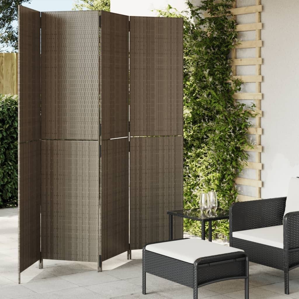 CLORIS Paravent 4-tlg. Grau Poly Rattan, 14,6 kg Produktbild 