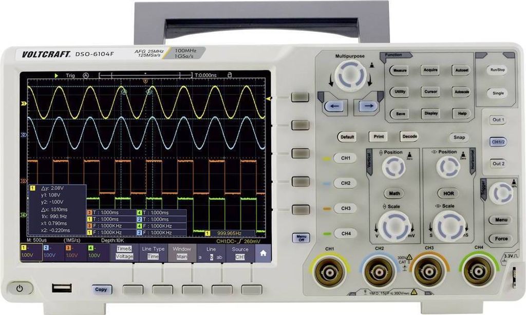 VOLTCRAFT DSO-6104F Digital-Oszilloskop 100 MHz 4-Kanal 1 GSa/s 40000 kpts 8 Bit Digital-Speicher (DSO), Funktionsgener