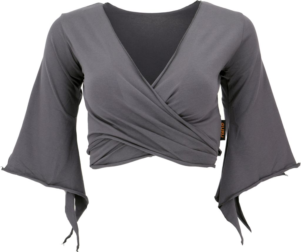 Elfen Top aus Baumwolle, Top Goa-chic, Yoga Wickeltop - Dunkelgrau, Damen, Elasthan,Baumwolle(Bio), Größe: L