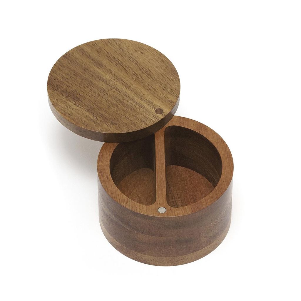 Salz- und Gewürzbox Holz Akazie, drehbarer Deckel, Küchen Aufbewahrung für Salz Zucker, stilvoll & dekorativ für moderne Küche