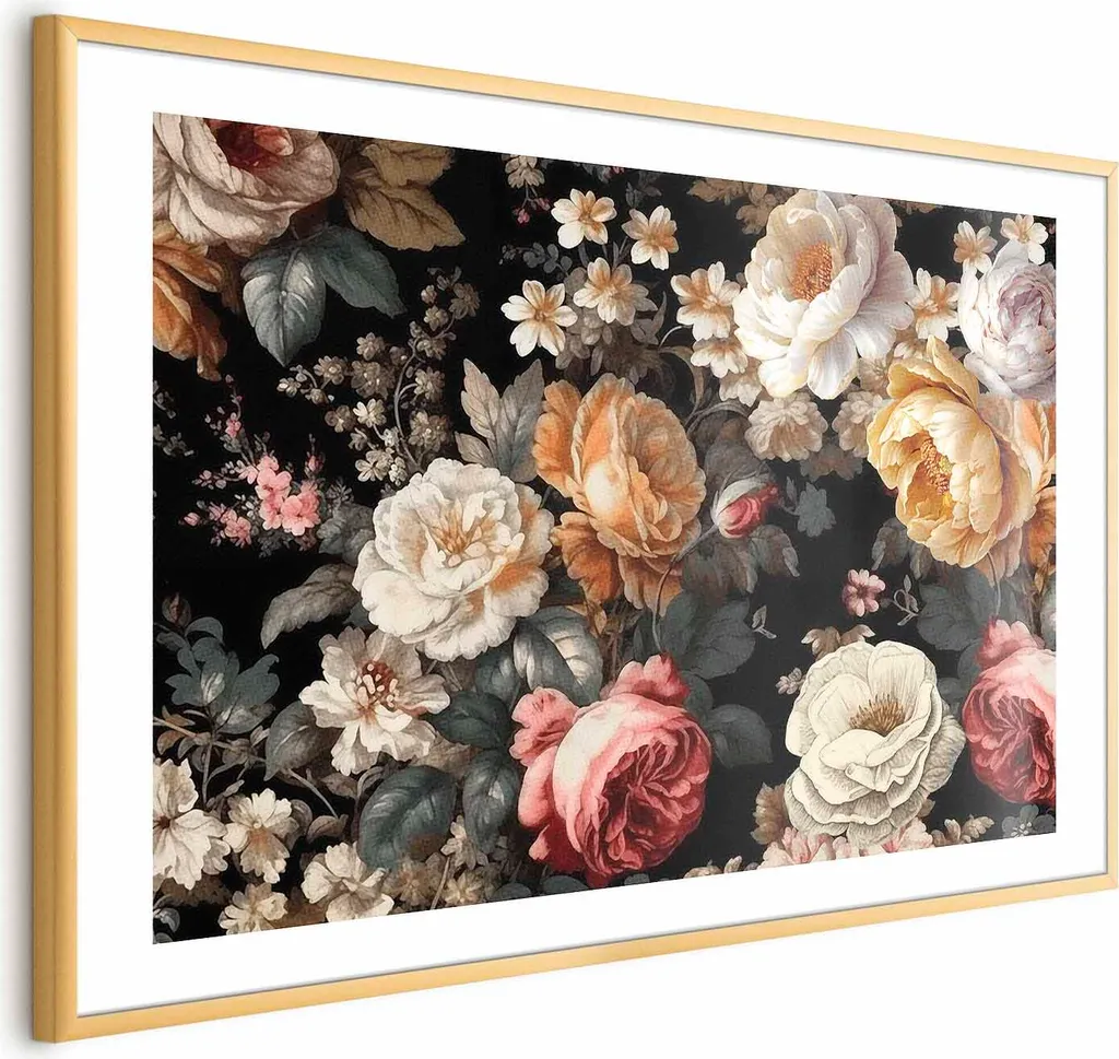 Offerta Quadro Fiori 60x40 con Cornice Oro - Arredo Parete Pronta Consegna