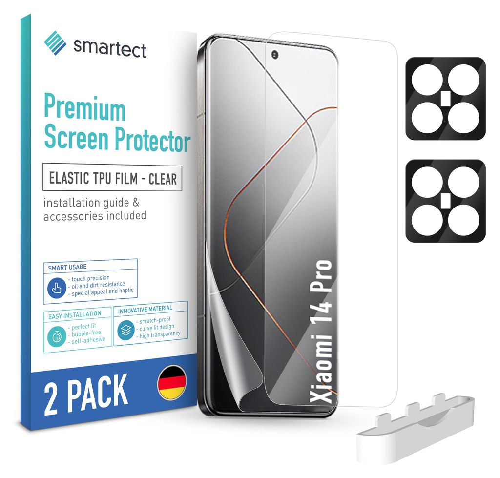 Product packaging for a screen protector and camera lens protector set for a Xiaomi 14 Pro phone.