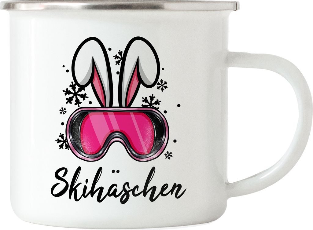 Skihäschen Emaille Tasse Apres Ski Skihase Skifahren Lustig Skilehrerin Winterurlaub Skiurlaub