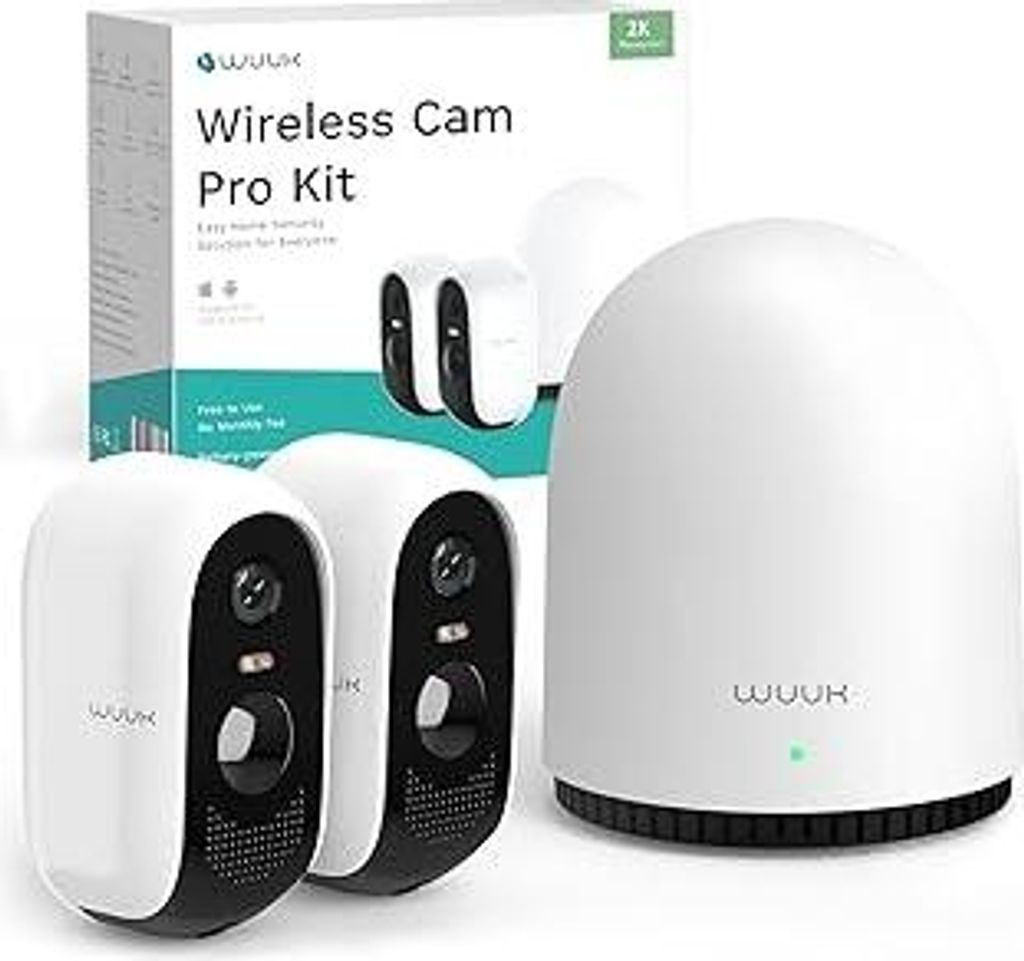 WUUK Überwachungskamera Aussen Akku, Kamera Überwachung Innen, 2K, Ohne ABO, 32 GB Lokalem Speicher, Nachtsicht, 2.4/5GHz WLAN, Kompatibel Mit & ...