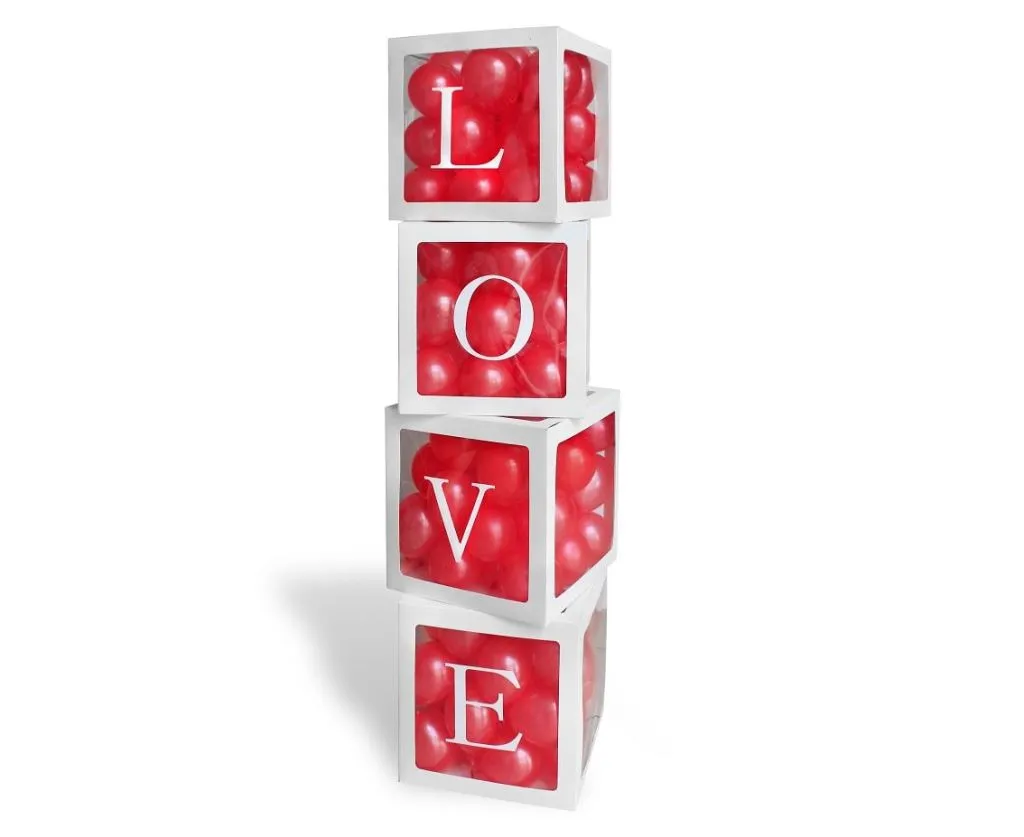 Boîtes à Ballons pour Anniversaire et Mariage - Pack de 4 Cubes 30cm