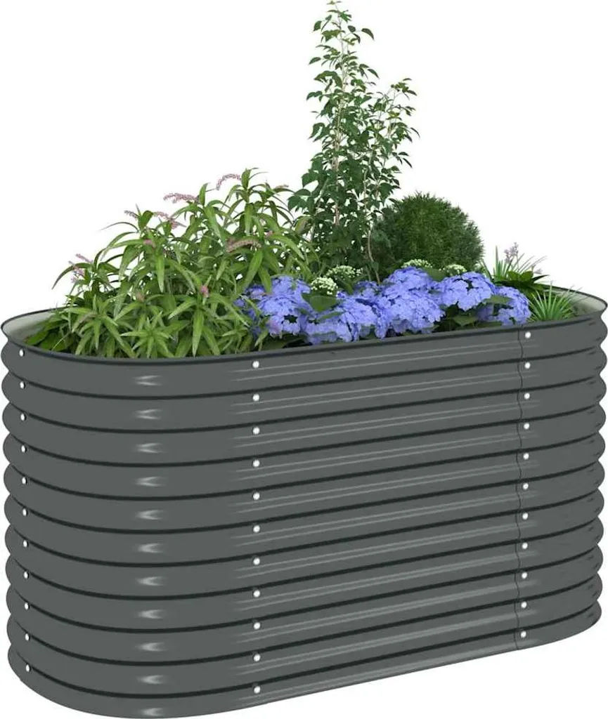 Bac à fleurs surélevé 160 cm en acier galvanisé gris résistant et durable - 4