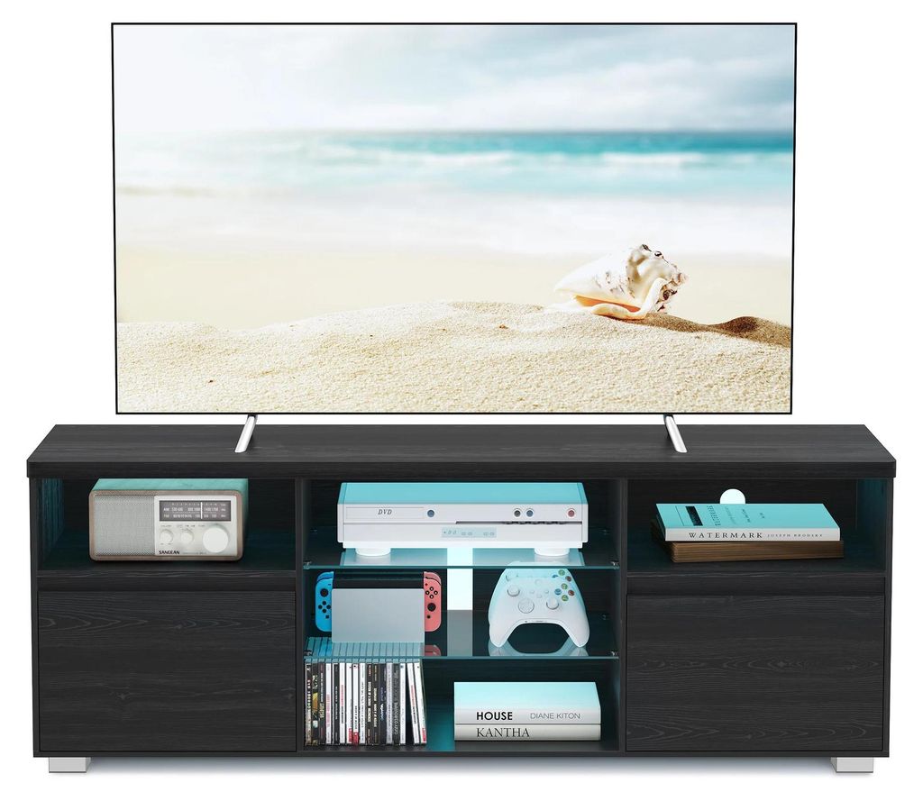 TV-Lowboard - TV-Board - Modernes Design - LED-Beleuchtung - 2 Türen - 160 cm - Schwarz