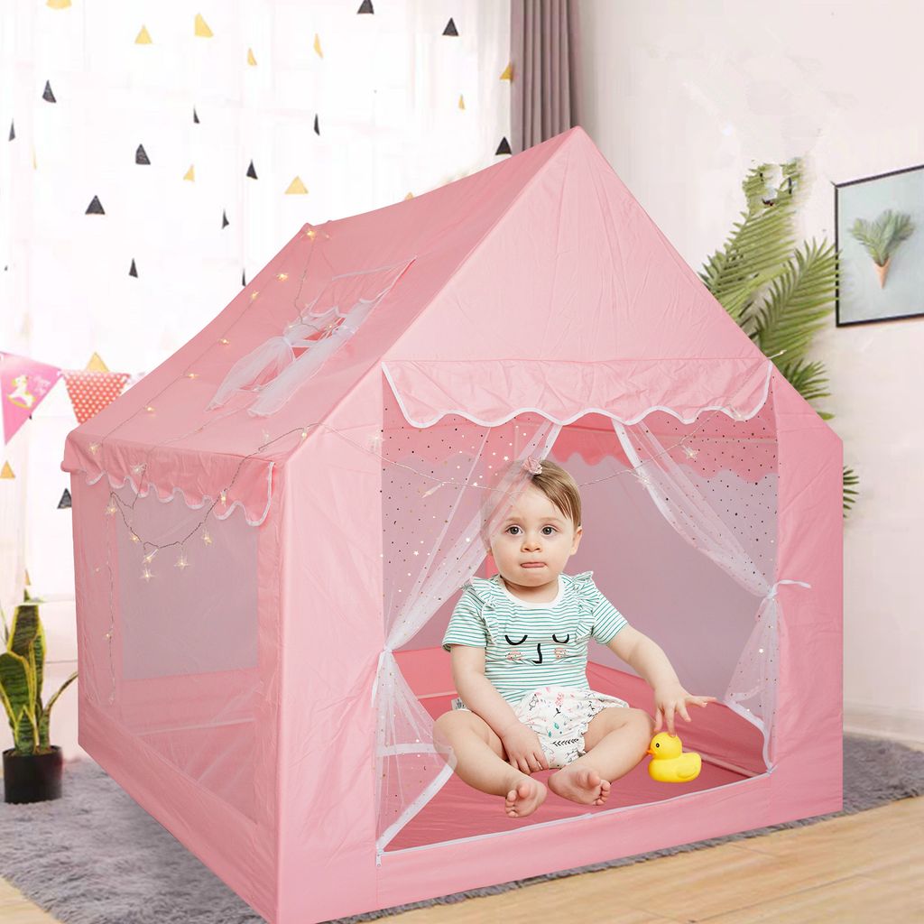 Kinderzelt zelt Kinder Spielzelt Zelt mit Reißverschluss Vorhänge, Burg Prinzessinnen Palast Verzierungen, Rosa