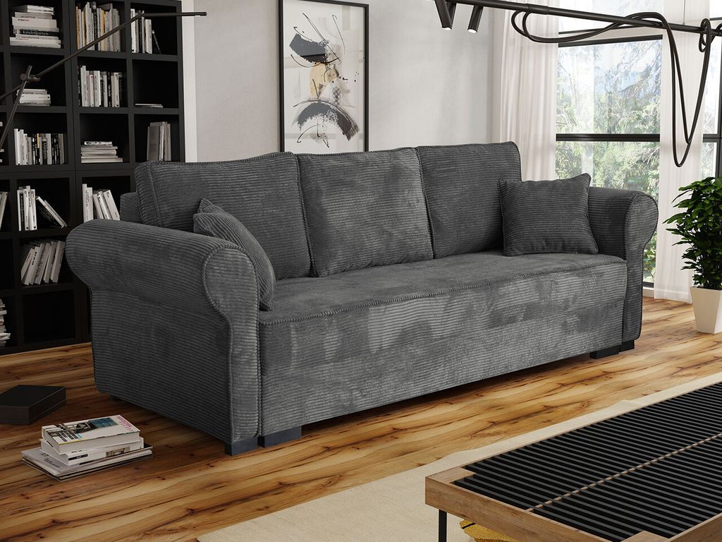 MIRJAN24 Schlafsofa Olimpia Cord, Couch mit Schlaffunktion und Bettkasten, Freistehendes 3 Sitzer Aufklappbar Sofa (Farbe: Poso 22)