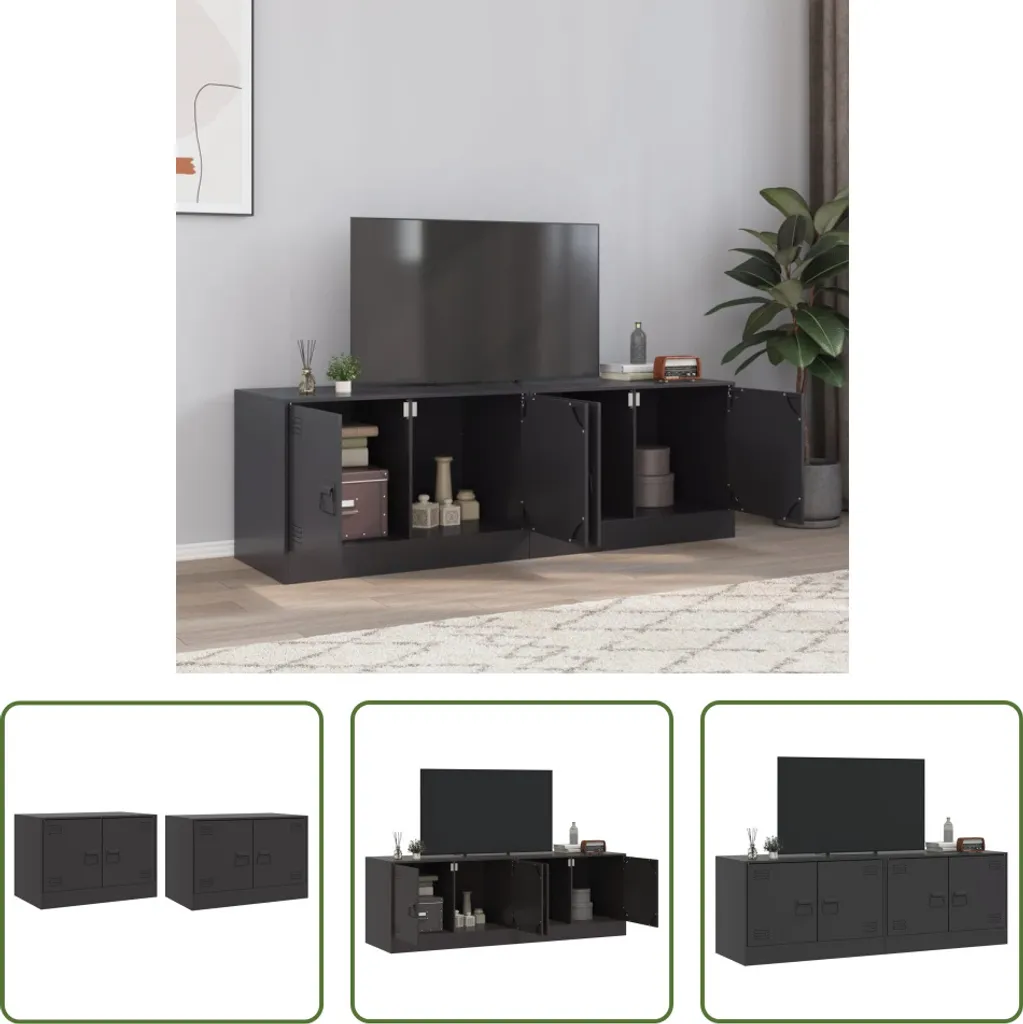2x Mobili TV Acciaio Nero 67x39x44 cm | Stabili e Facili da Montare