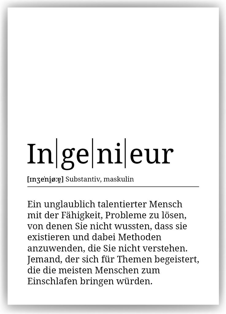 Ingenieur Poster Definition Kunstdruck Wandbild Geschenk – A4 (21x29.7cm) / ohne Bilderahmen