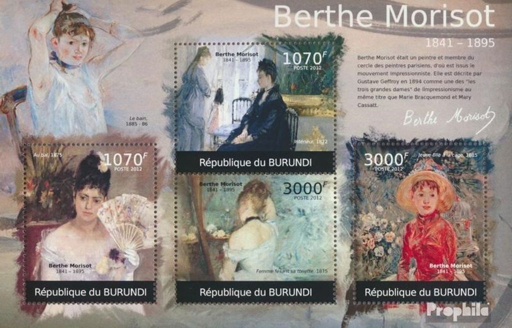 Briefmarken Burundi 2012 Mi 2367-2370 Kleinbogen (kompl. Ausgabe) postfrisch Gemälde von Berthe Morisot (1841-1895)