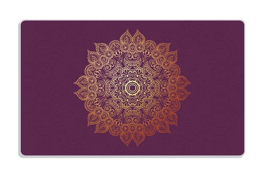 Wallario Frühstücksbrettchen aus Glas, je 14 x 23 cm, mit rutschfesten Füßen, Motiv goldenes Mandala auf violettem Hintergrund