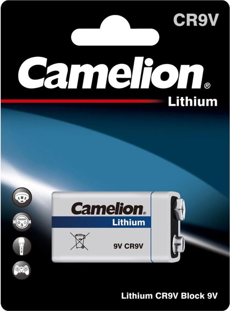 ChiliTec 19304 9V-Block-Batterie CAMELION Lithium 1200mAh, ideal für Rauchwarnmelder